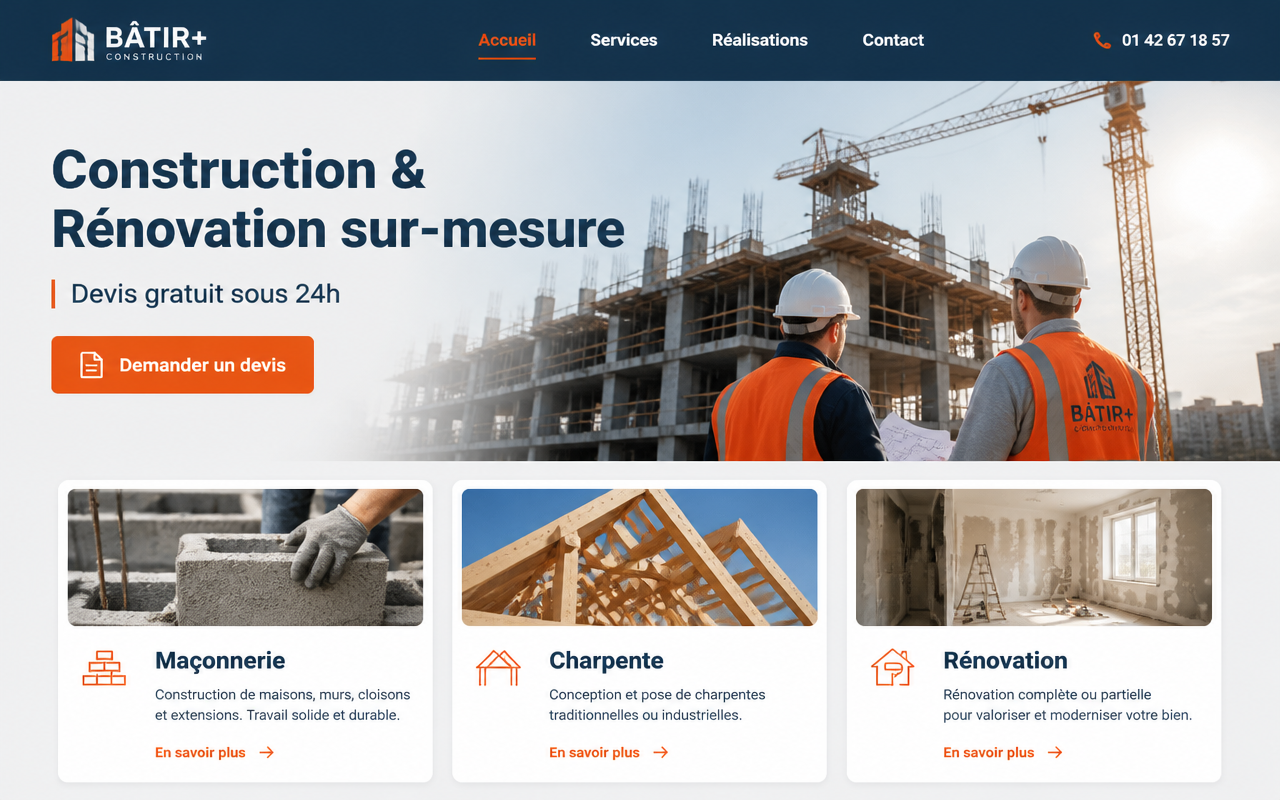 Site internet BTP version ordinateur